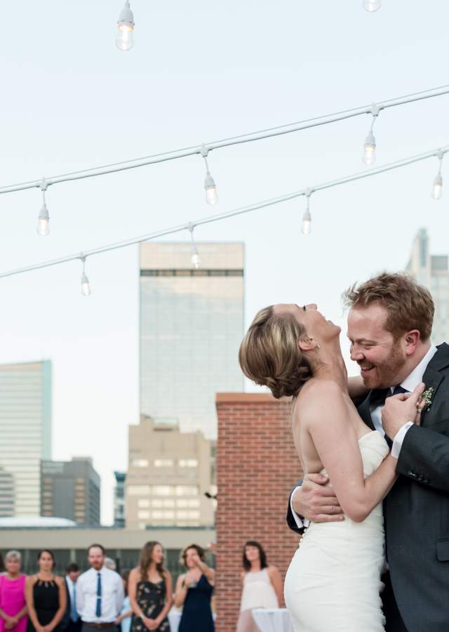Bride and Groom at their Rooftop Wedding in Denver, Colorado