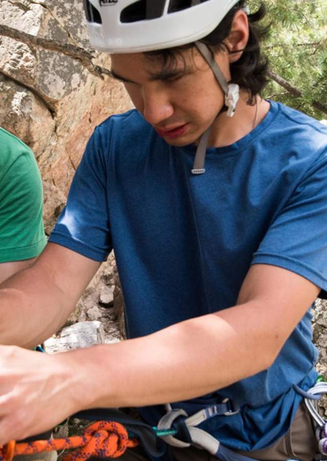 Two rock climbers from Paradox Sports on a wall in Rocky Mountain National Park