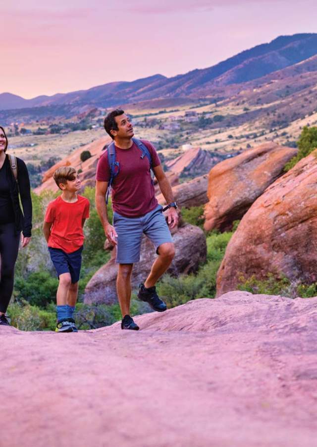 Family hiking at Red Rocks
