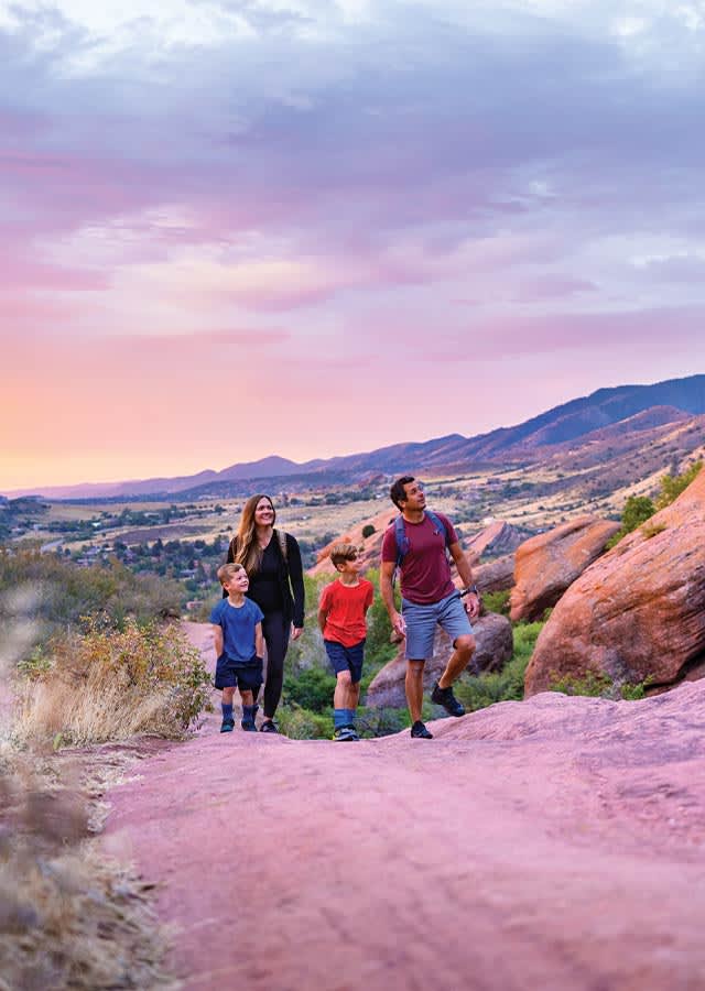 Family hiking at Red Rocks