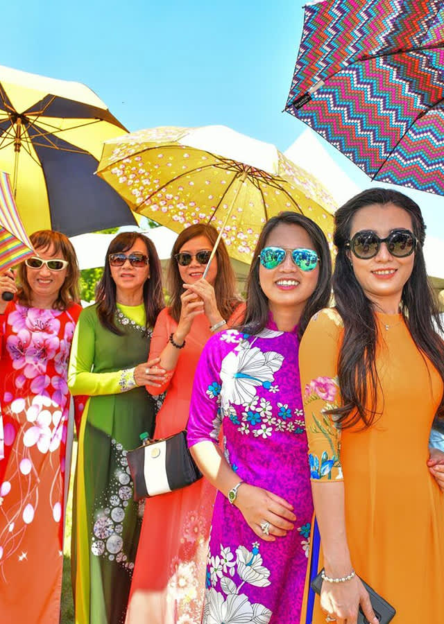 A group of women attendees at the Dragon Boat Festival in Denver, Colorado