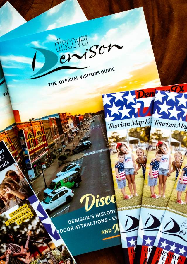 Visitor guides and tourism brochures available at the Discover Denison Visitor Center