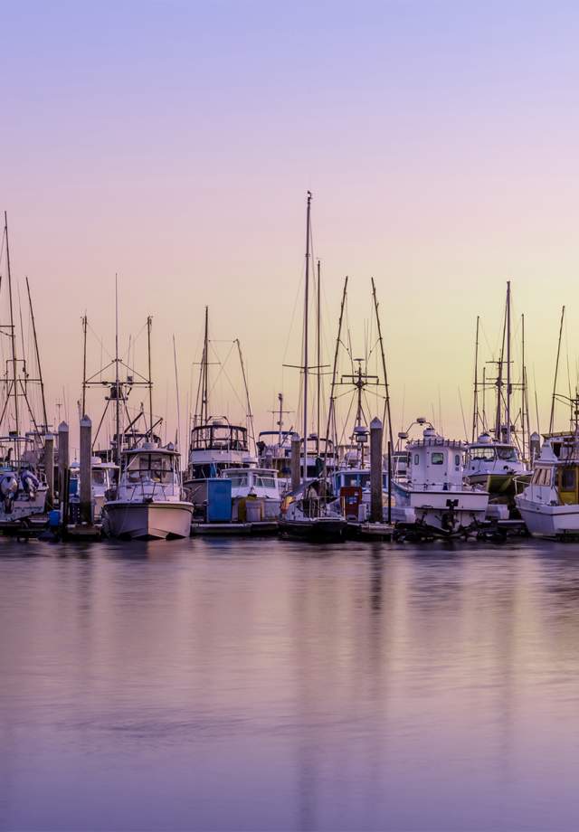 Pillar Point Harbor in Half Moon Bay at Sunset