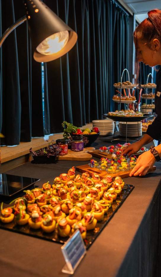 Catering table setup at Skyline during an event