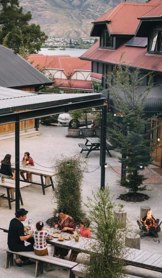 A high angle photo looking down on people eating at the Sherwood Restaurant