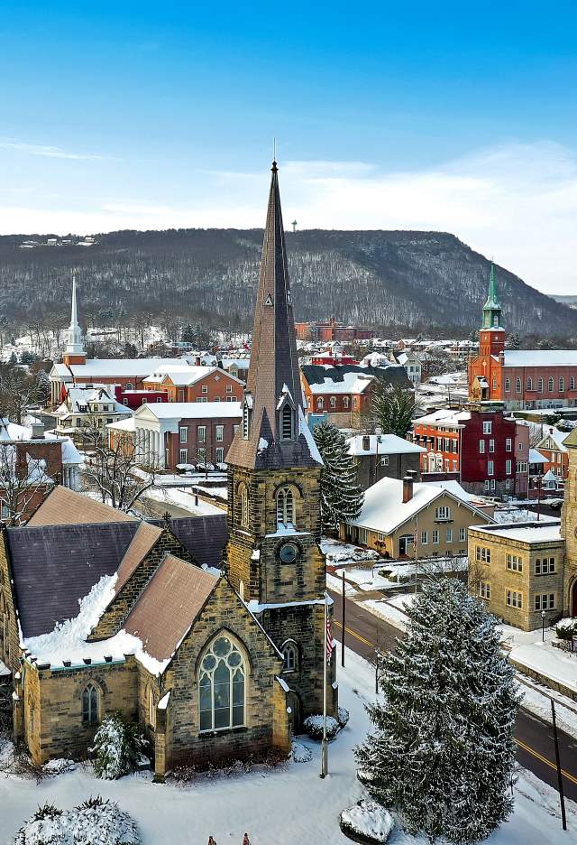 A snow dusting covers the city scape.