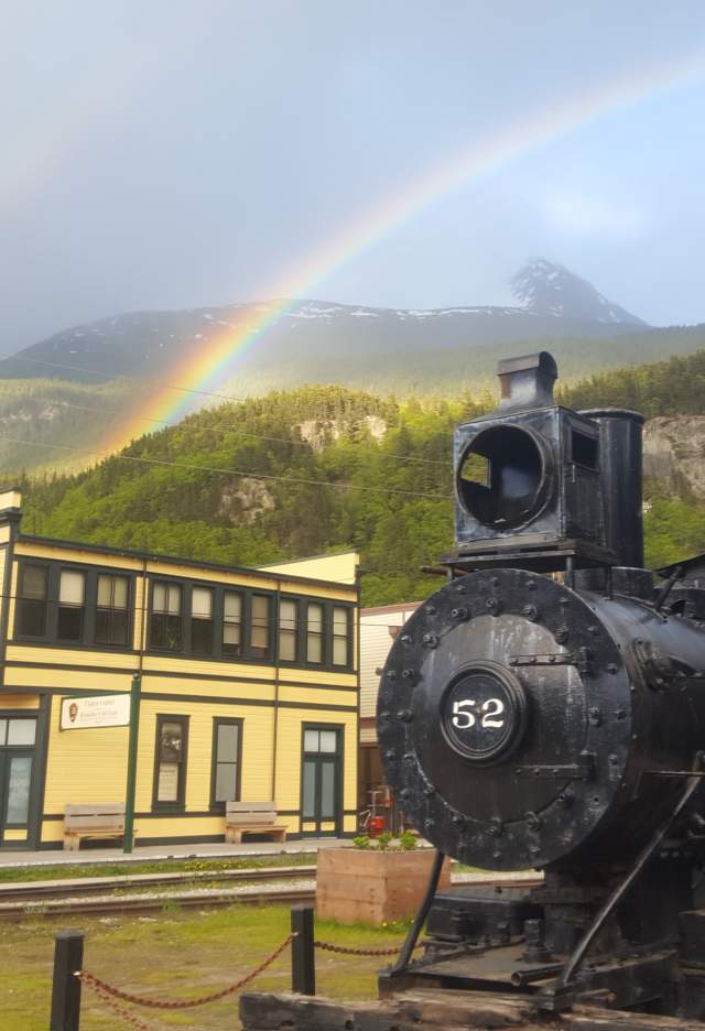 Train Engine and double rainbow