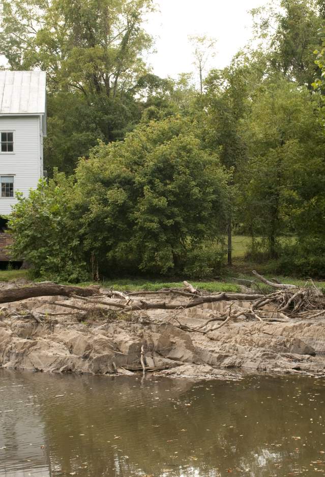 A historic building along a river