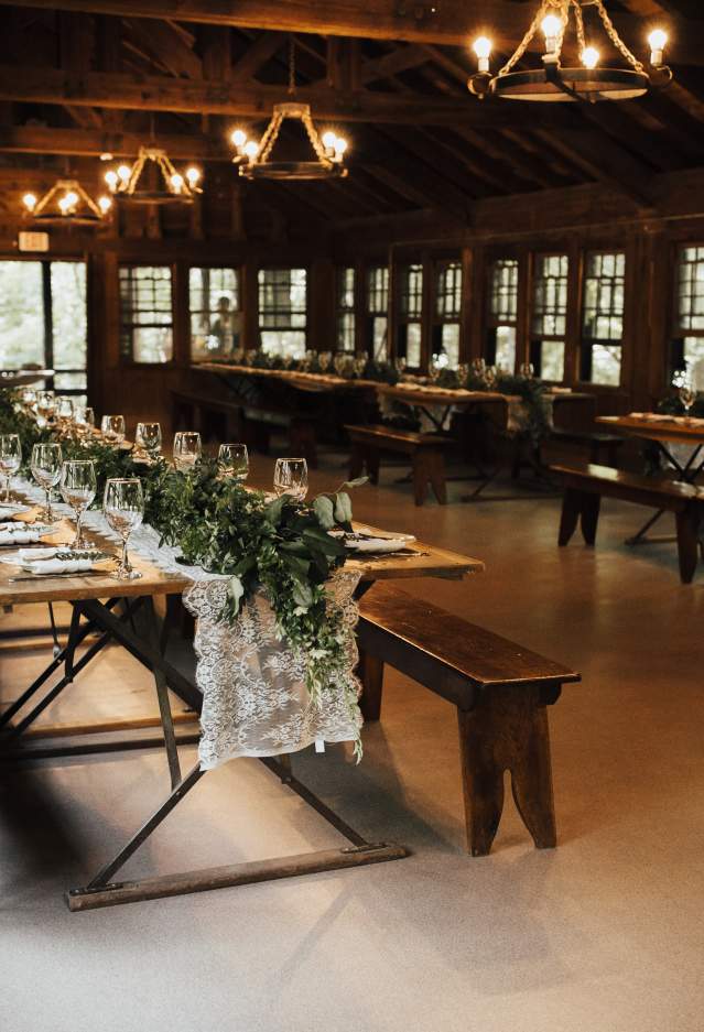 Rustic Cabin decorated for a wedding reception
