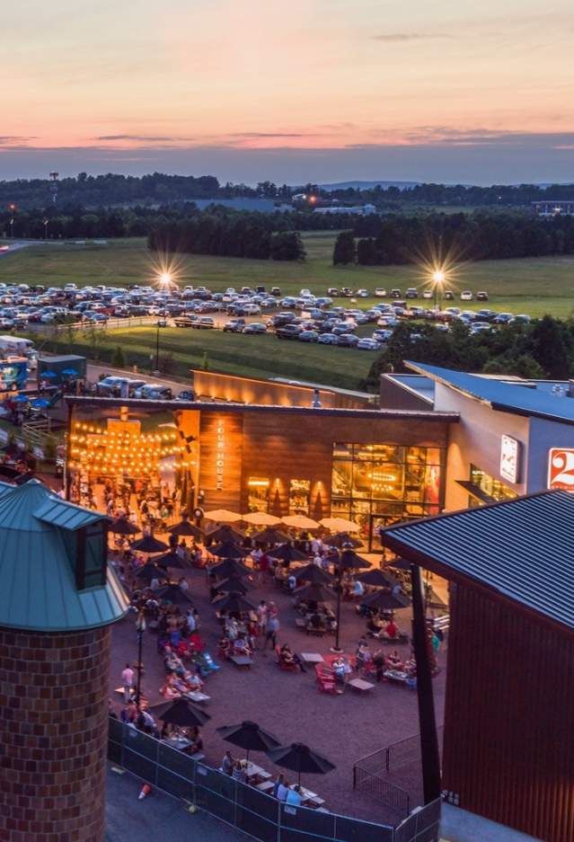 evening aerial view of Farm Brew Live