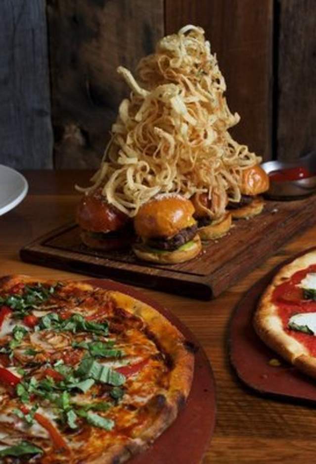 pizza, burgers and salad at Matchbox restaurant at Potomac Mills