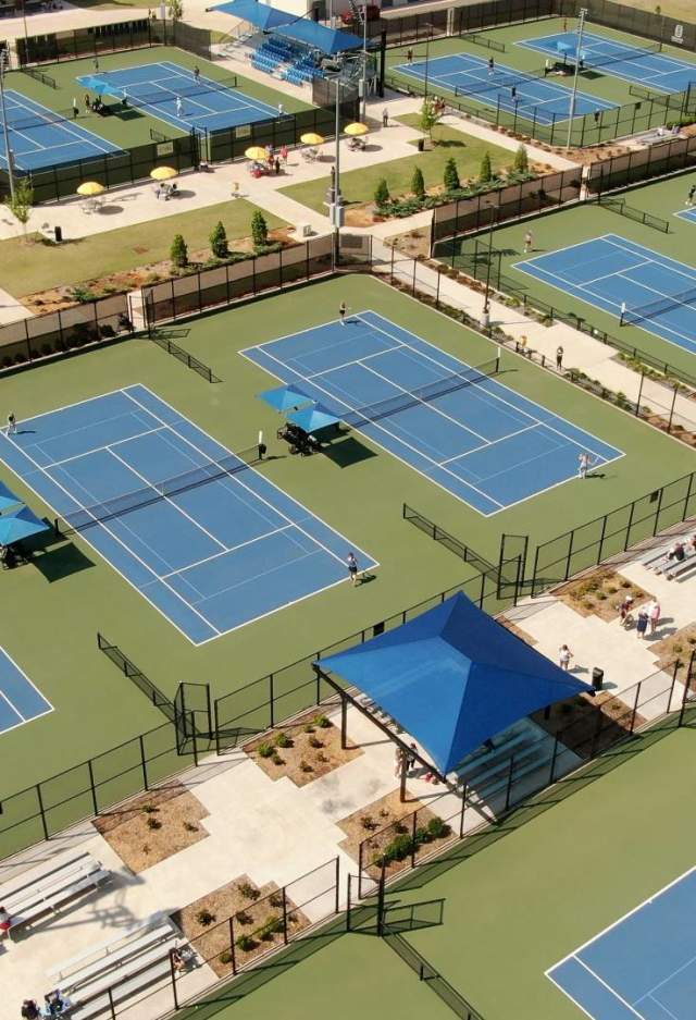 aerial view of tennis courts at Edmond Center Court