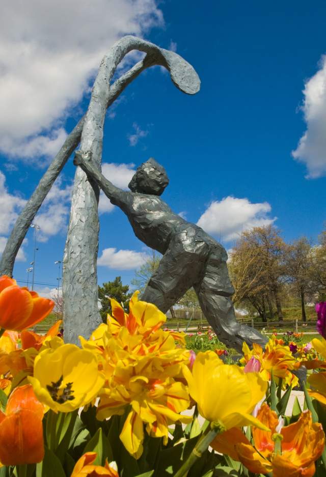 Public Art at Hafer Park with Tulips