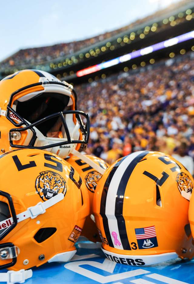 LSU Football helmets at a game