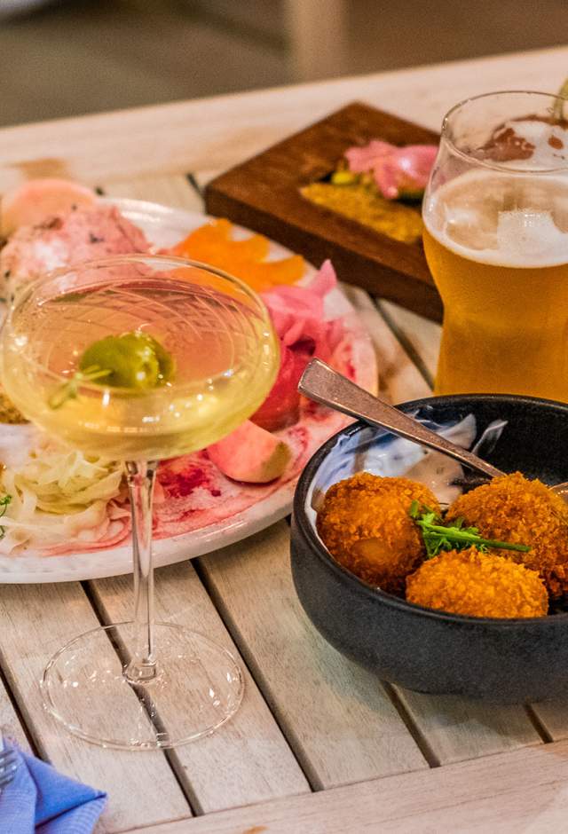 table with a variety of food an drink