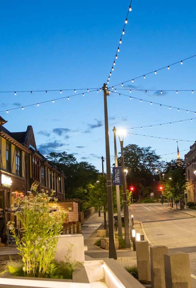 village beer garden at twilight