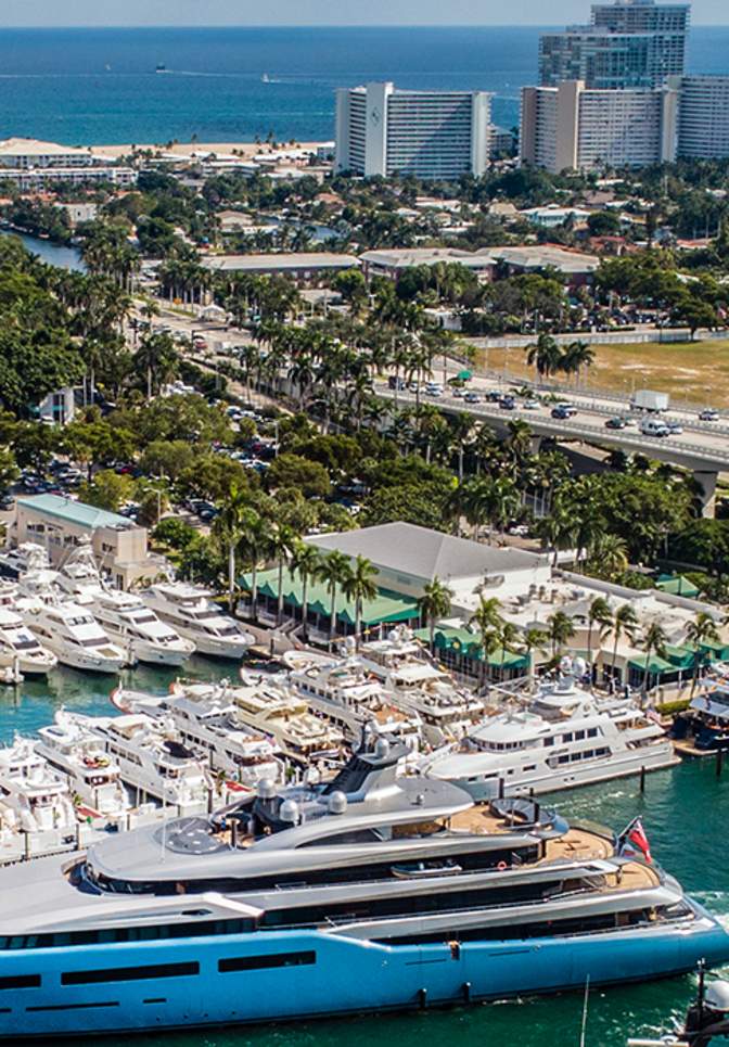 Aerial view of all the yachts gathered for the Fort Lauderdale International Boat Show.