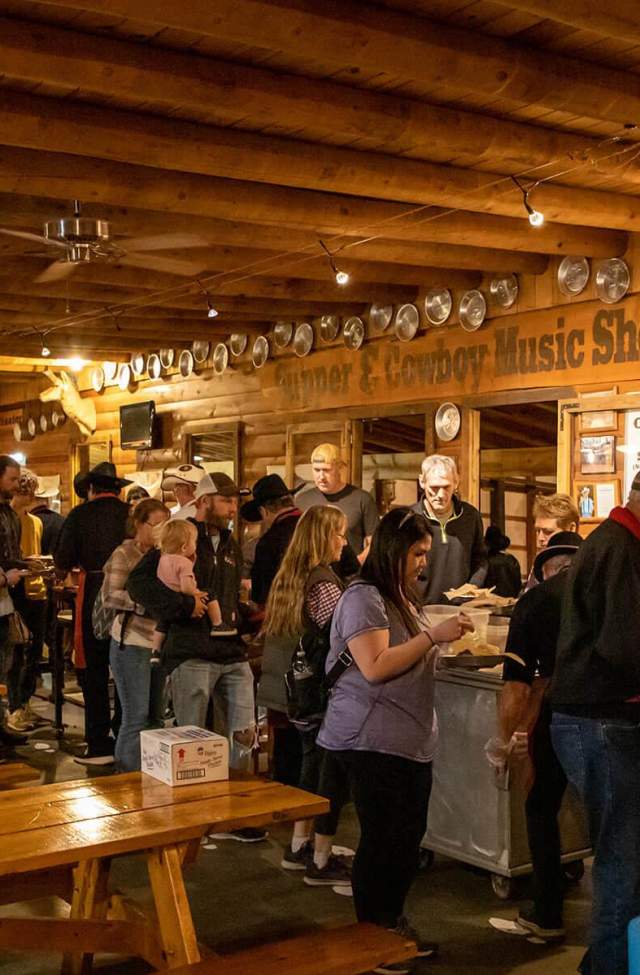 Line for food inside fort hays in rapid city south dakota