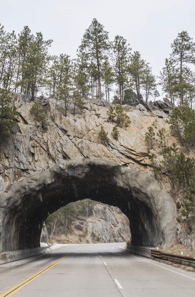 looking through miner's gateway tunnel found on highway 16 in the black hills of south dakota