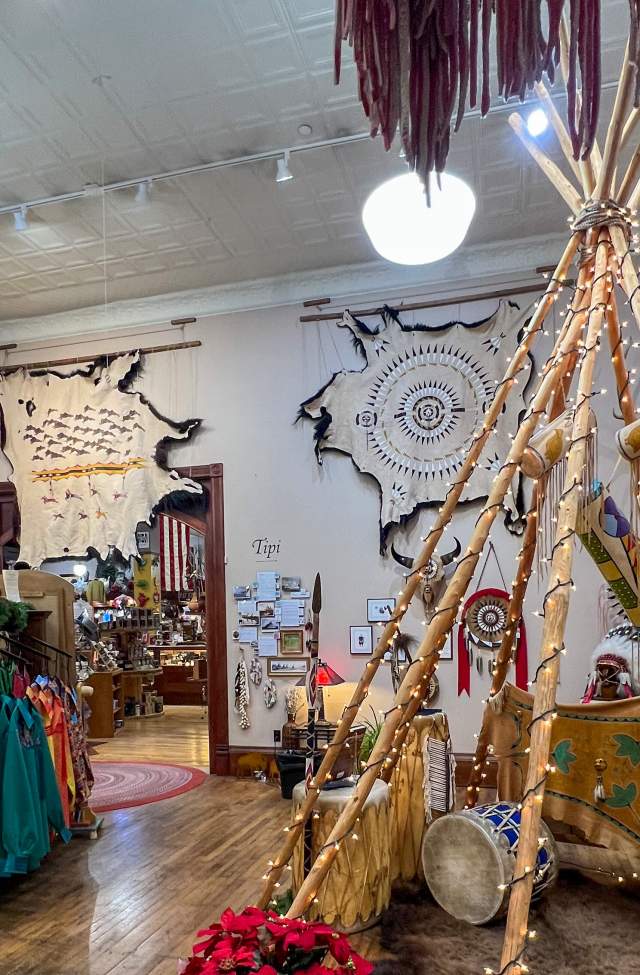 native american artwork on display inside prairie edge trading co & galleries in downtown rapid city, sd