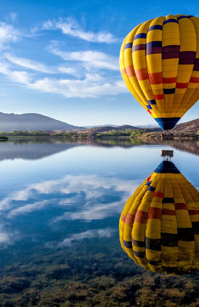 Hot Air Balloon Over Lake