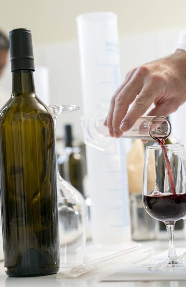 Close up of an educational wine session, inside a lab