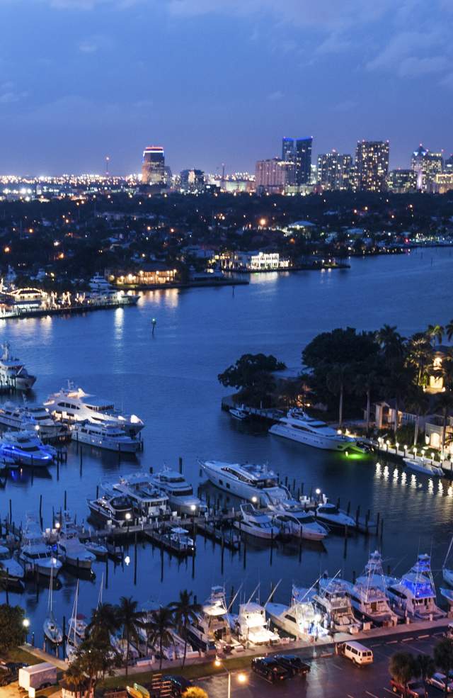 Aerial view of Fort Lauderdale waterways in the evening