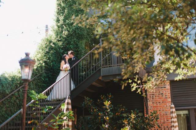 Couple Kissing on Stairway
