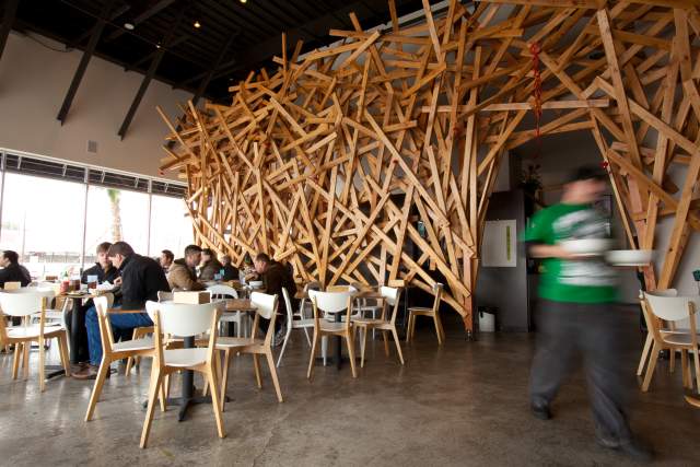 People dining in a Vietnamese restaurant in Houston.
