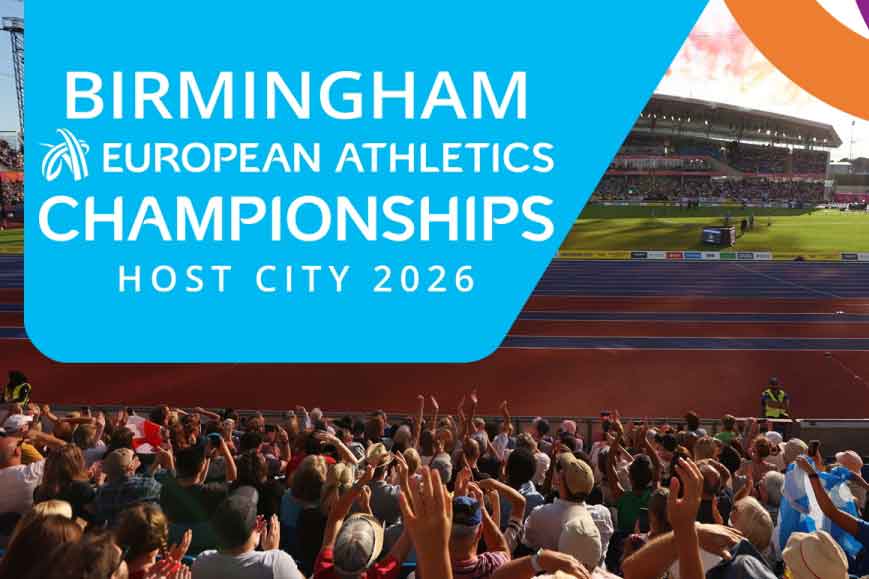 European Athletics Championships title against a crowd shot at Alexander Stadium