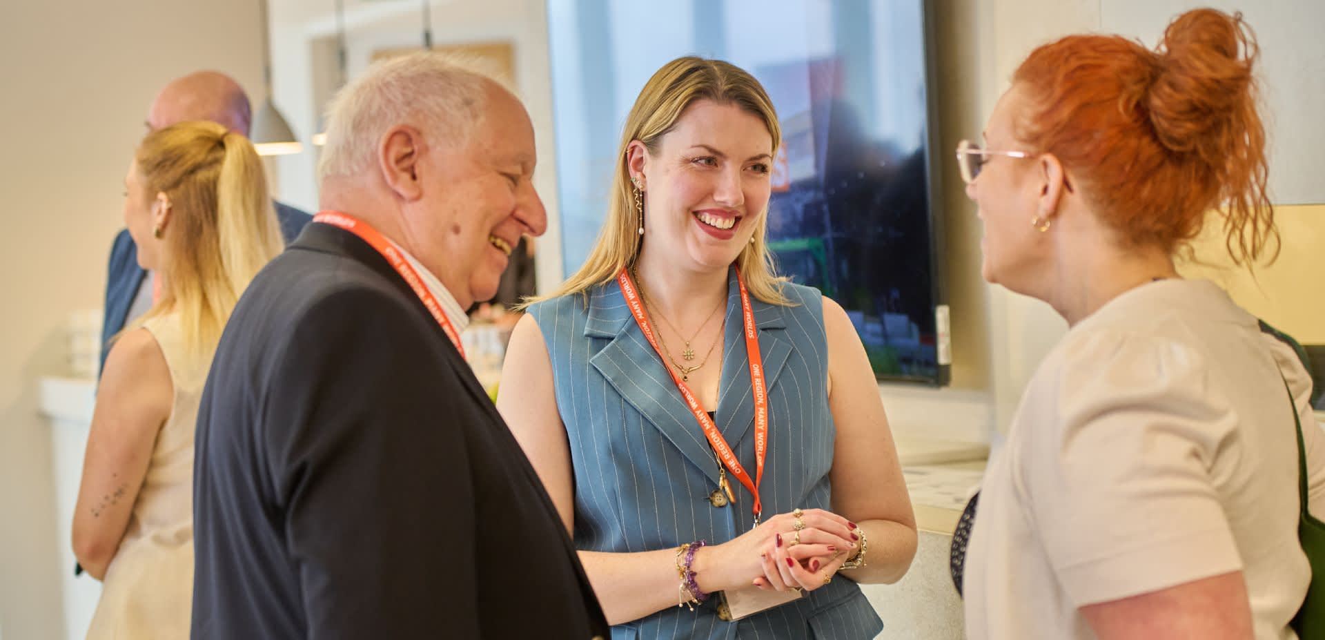 A member of the West Midlands Growth Company team networks with partners at an event.