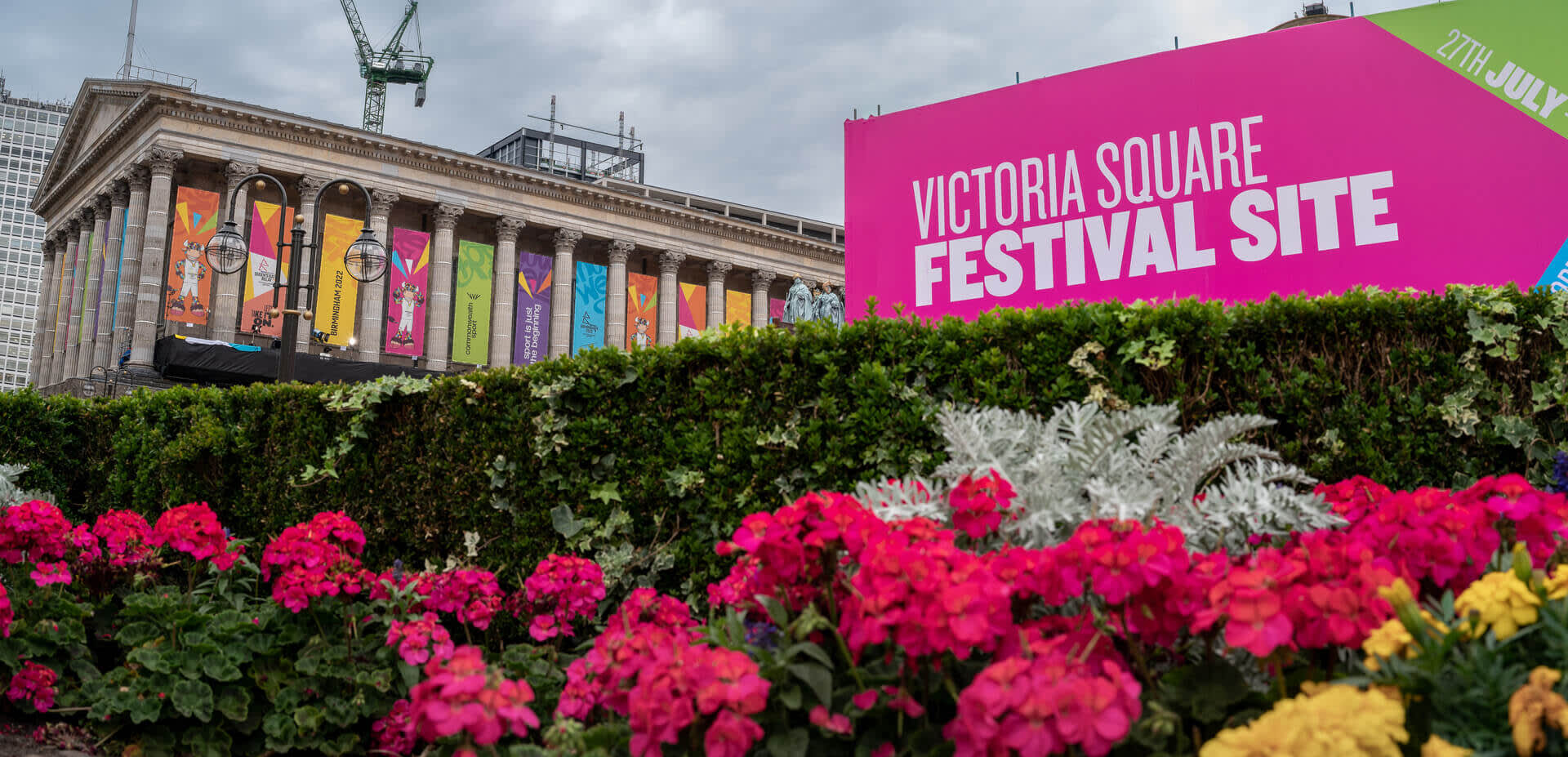 A sign in Victoria Square during the Birmingham 2022 Commonwealth Games pointing towards the festival site.