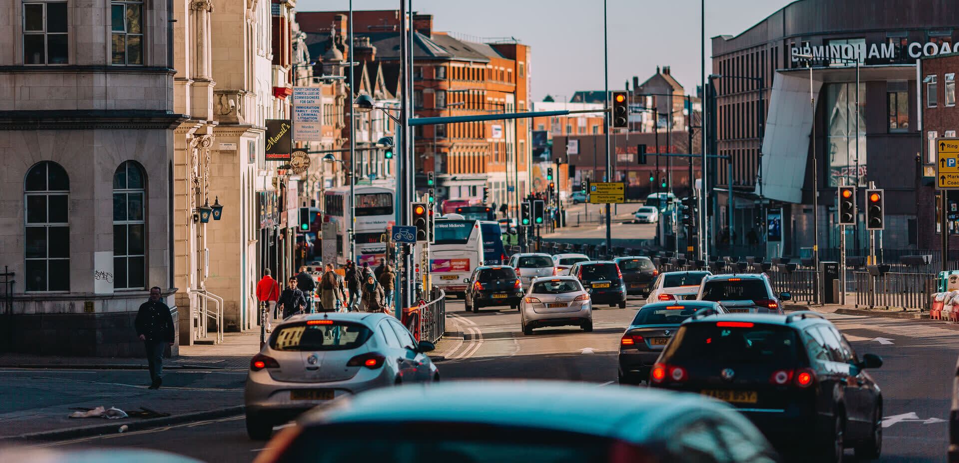 Vehicles on the road in Digbeth, Birmingham