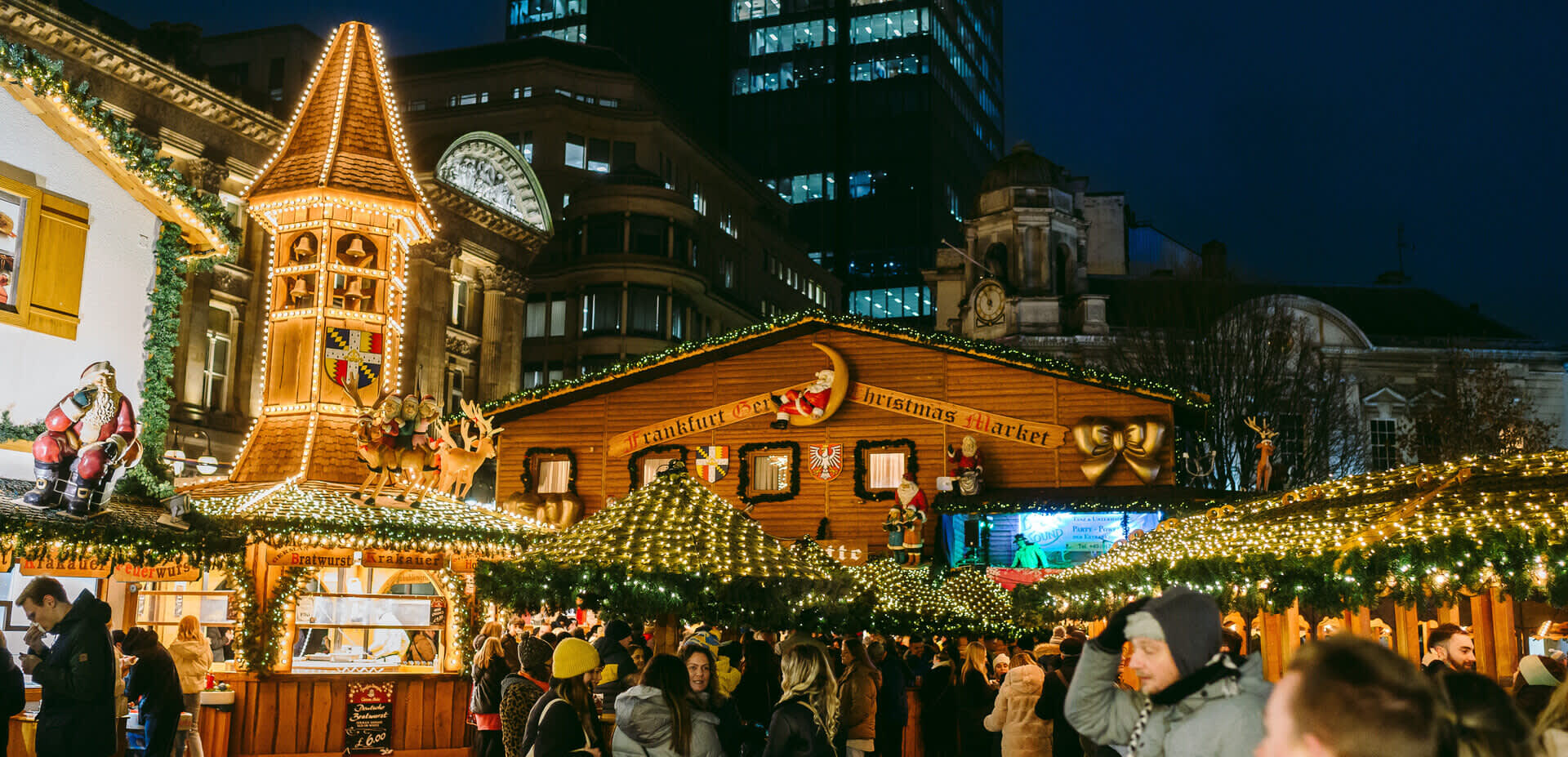 The bright lights of the Christmas market light up the night in Birmingham