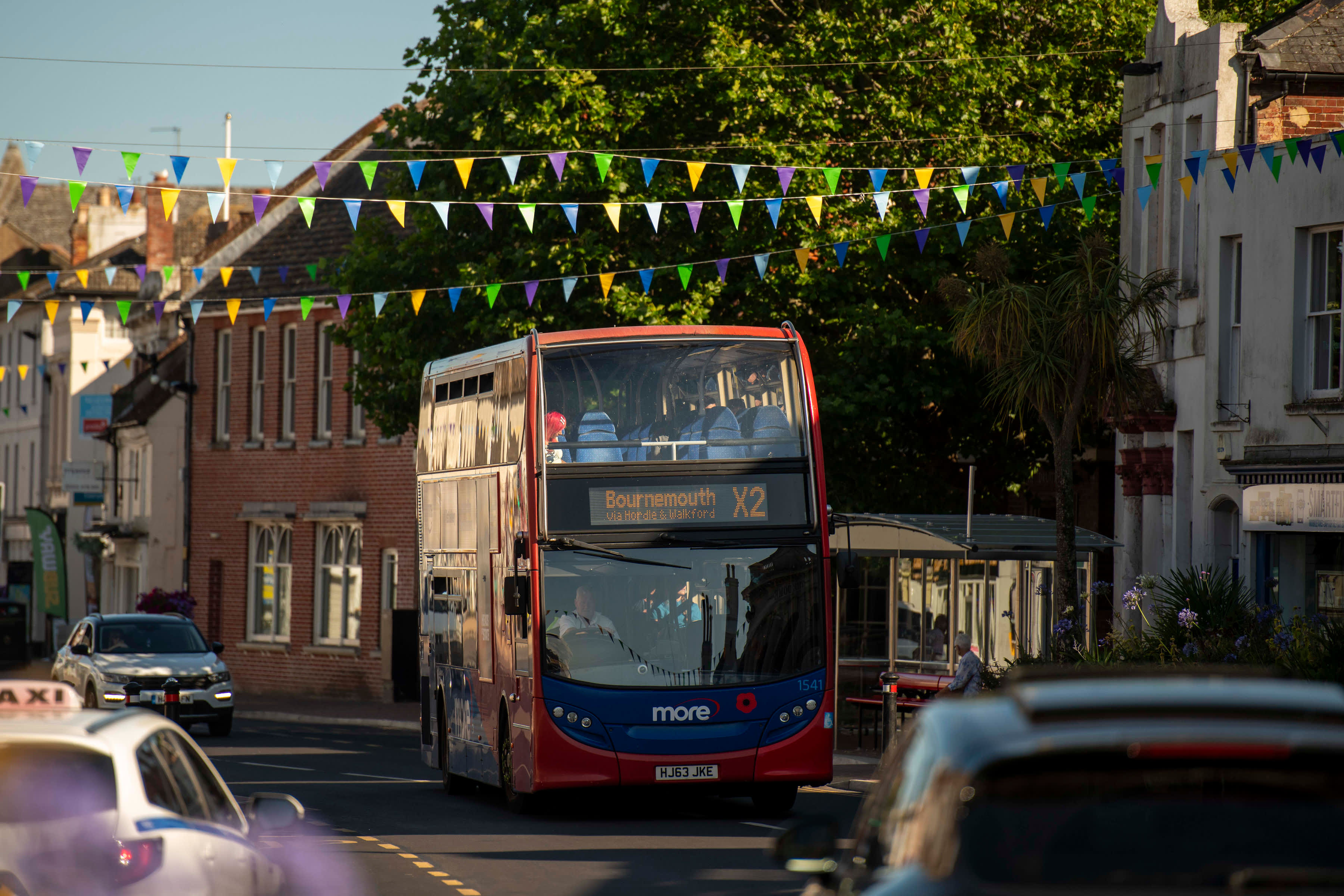 Double decker bus coming up Christchurch High Street