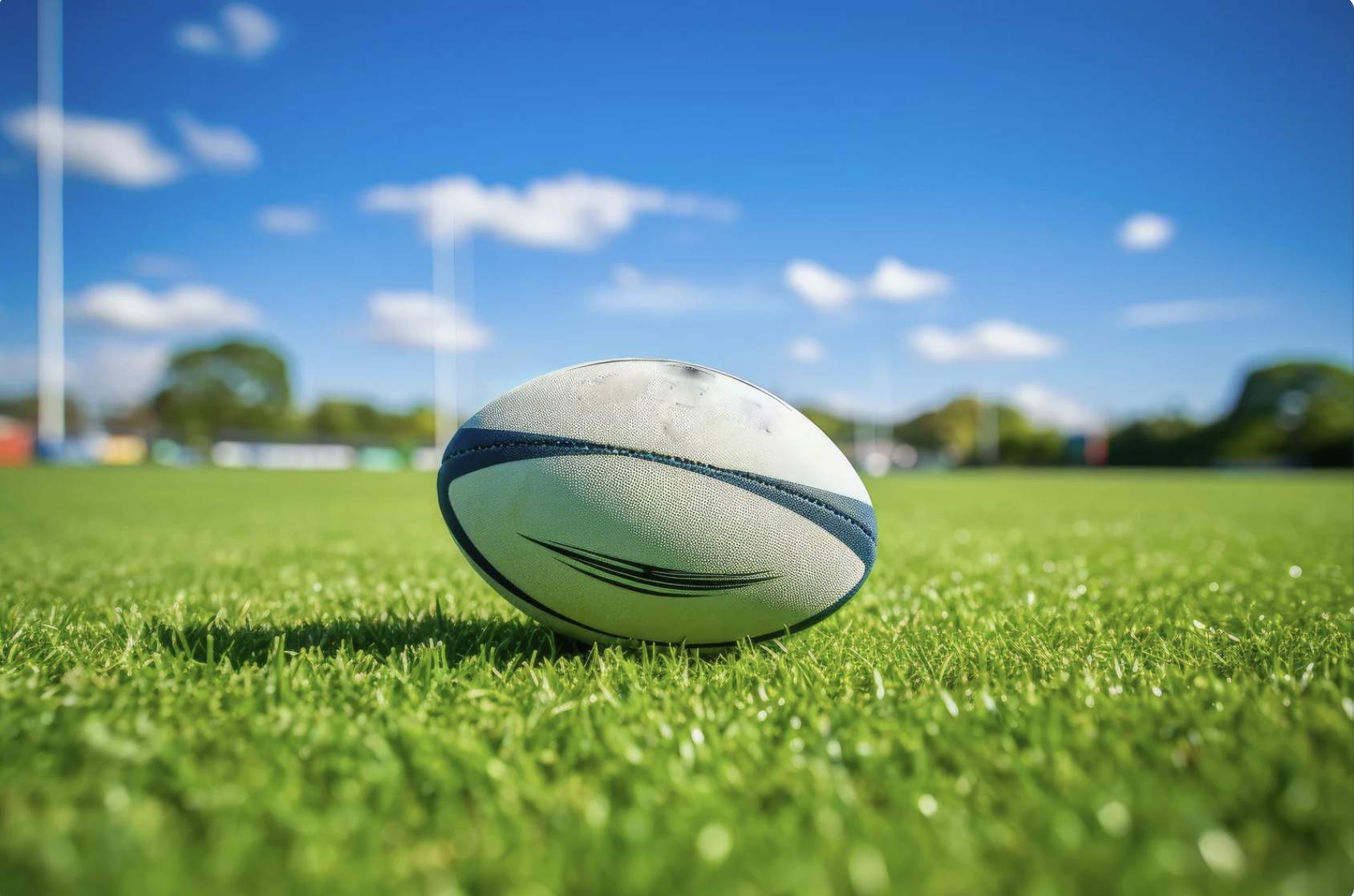 rugby ball on a pitch