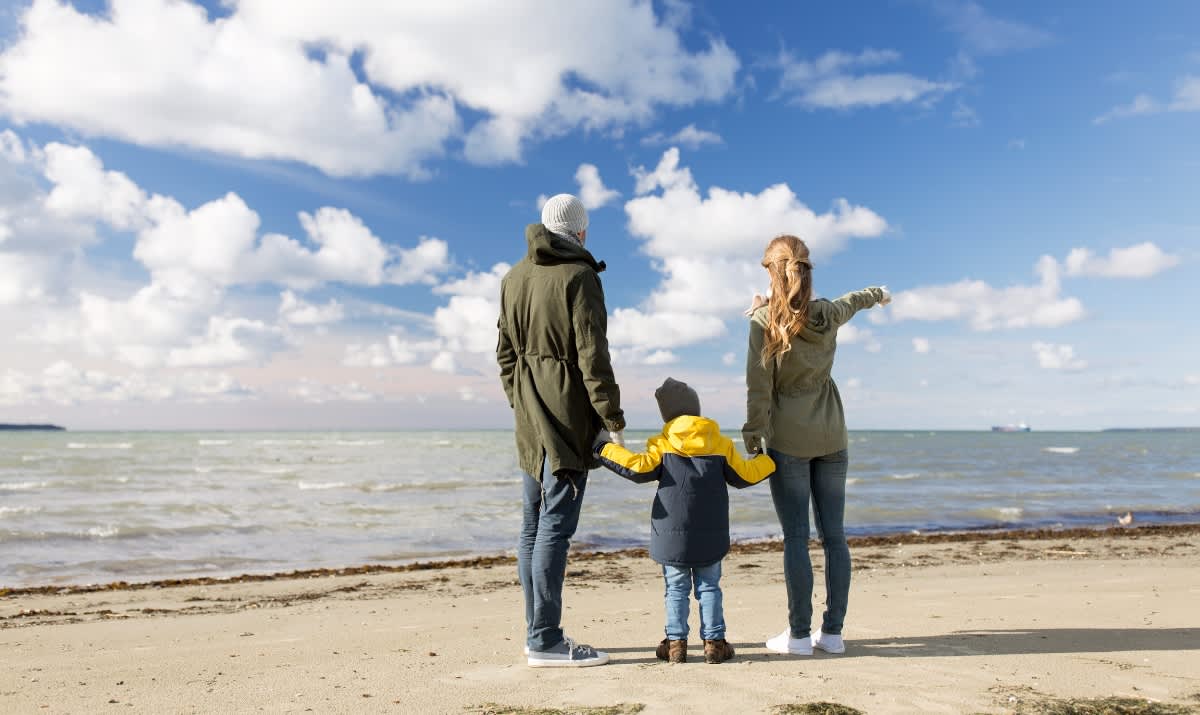 Family, autumn, beach