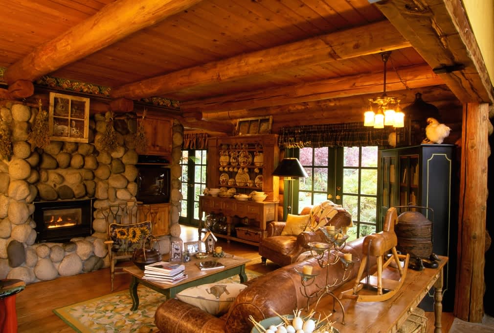 cosy wooden cottage living room