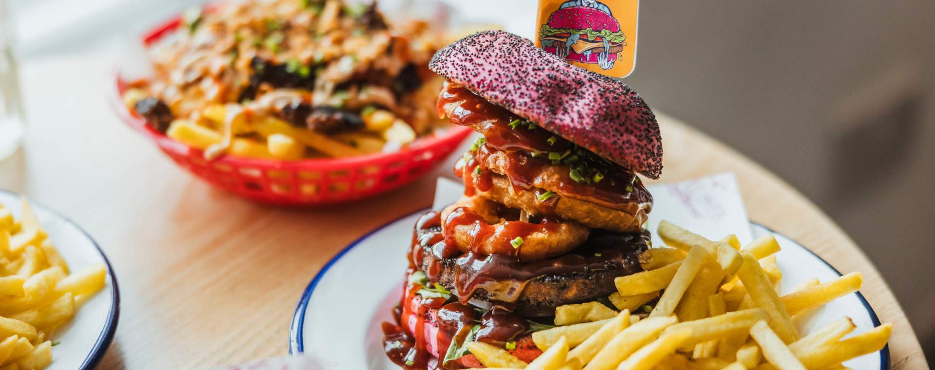 Burger and fries from Soul Junk Smothered in Beverley