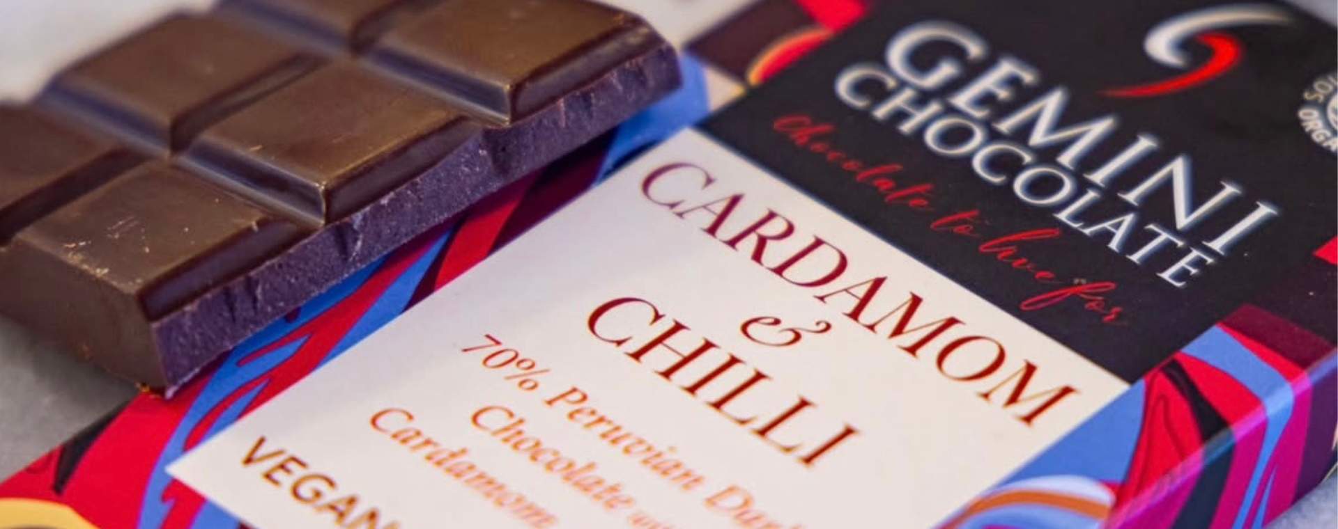 A cardamom and chilli chocolate bar from Gemini Chocolate