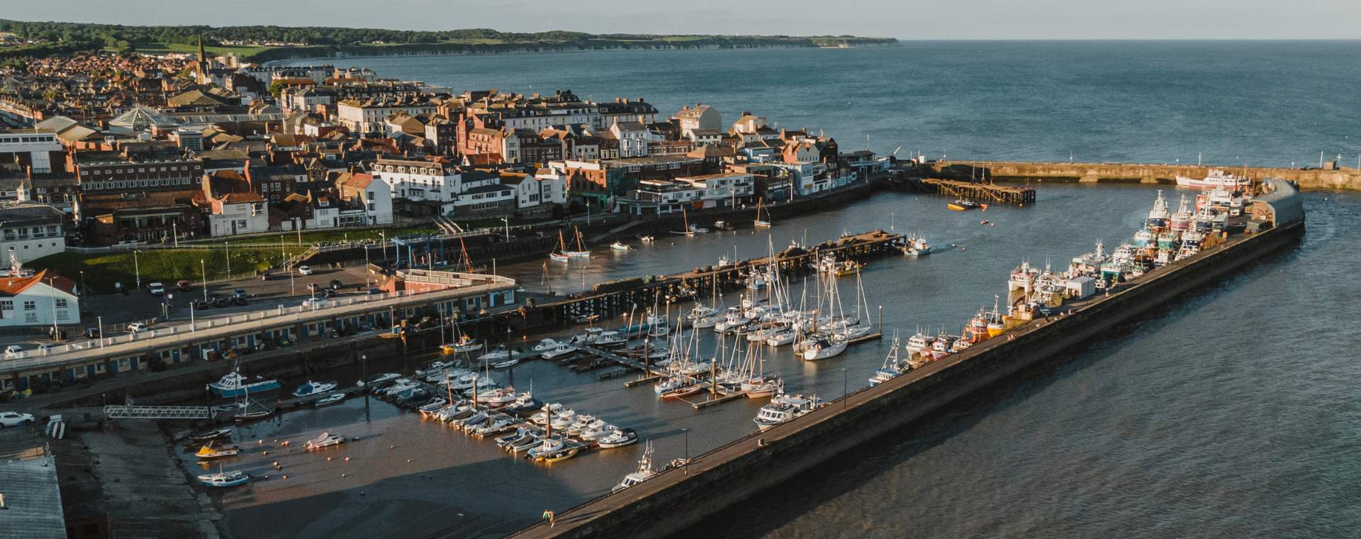 An aerial view over Bridlington's harbour