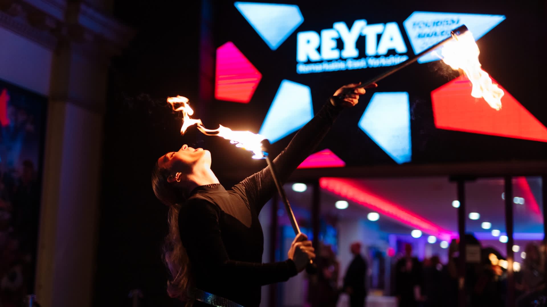 A firebreather performing outside Bridlington Spa at the REYTA awards