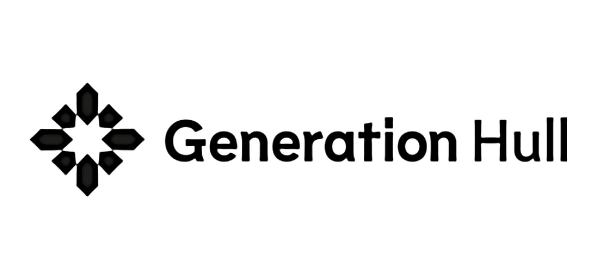 The Generation Hull logo. The words 'Generation Hull' are in black text on the right side. The left side has an outline shape in black. The background is white.