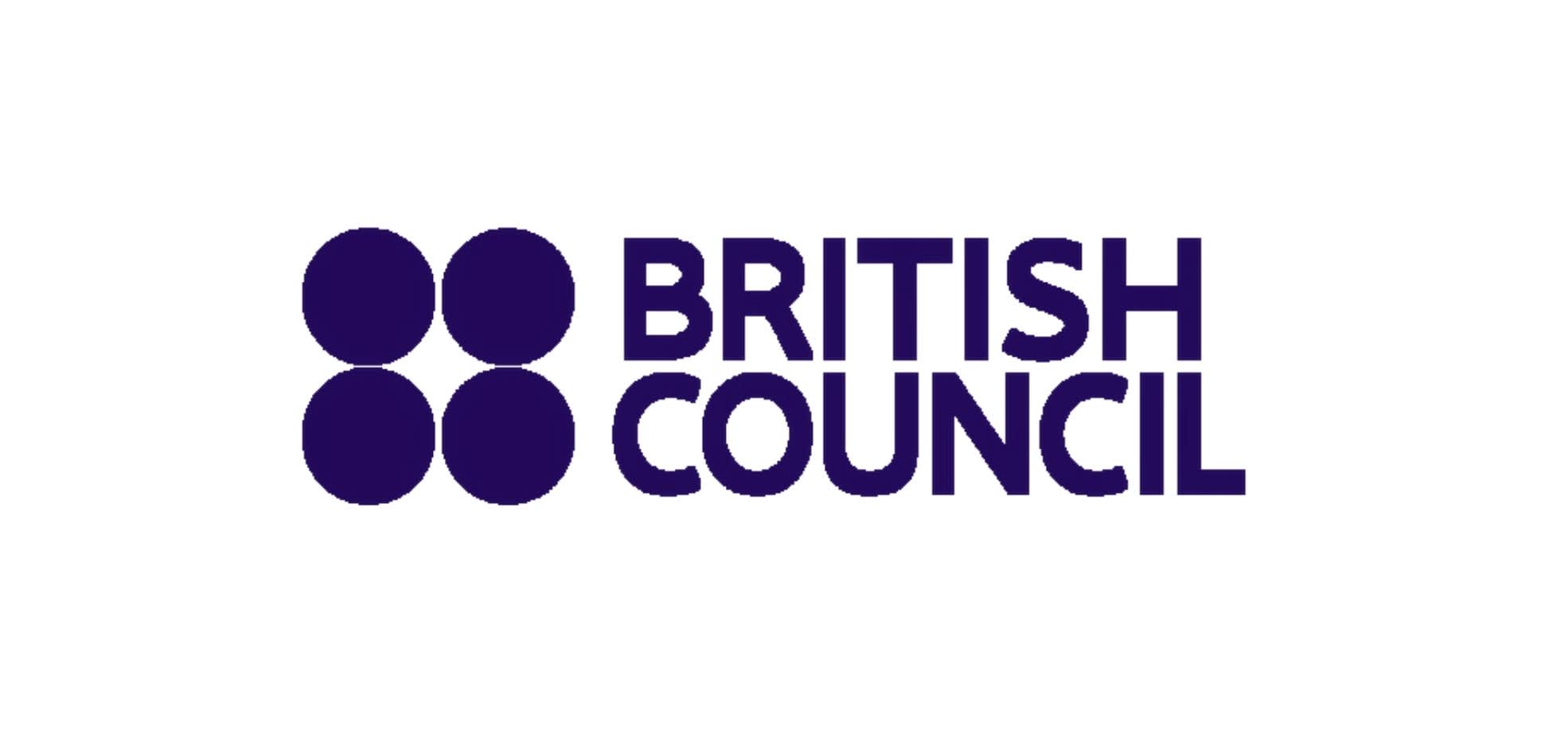 There a 4 dark blue dots on the left hand side in rows of 2 dots. British Council is in dark blue text on the right.