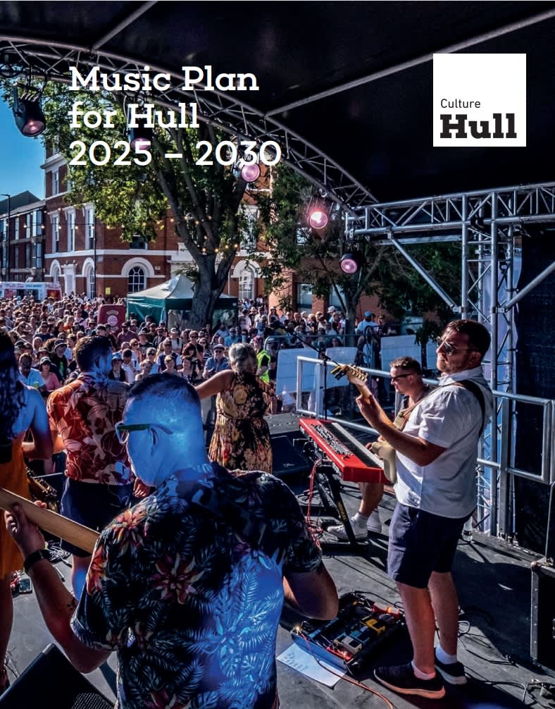 Front Cover of the Hull Music Plan showing a band on stage.