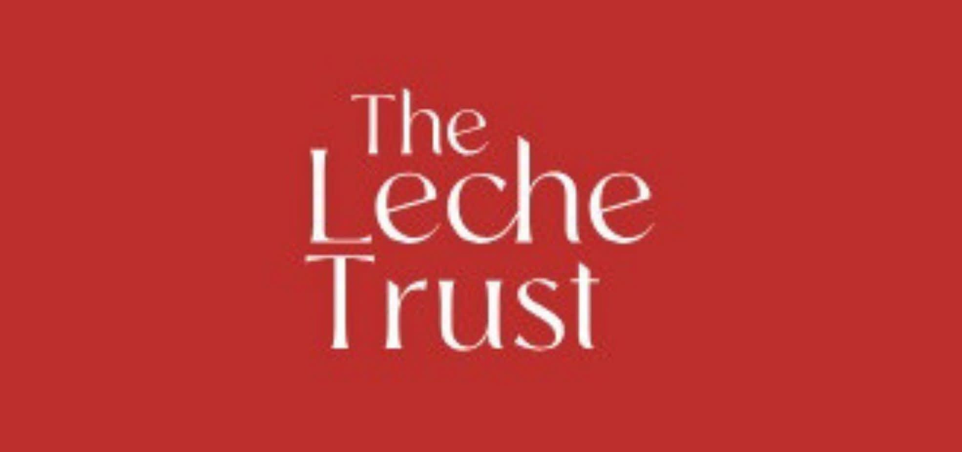 The Leche Trust logo - the Leche Trust is written in white writing with a red background.