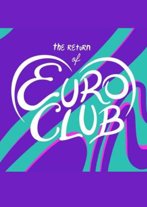 The text Euro Club in a heart on a blue and purple background
