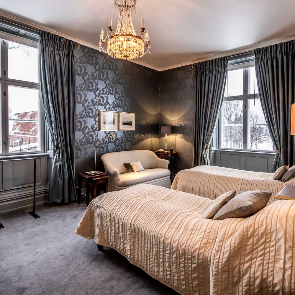 Et av soverommene på Borregaard Hovedgård. Foto.