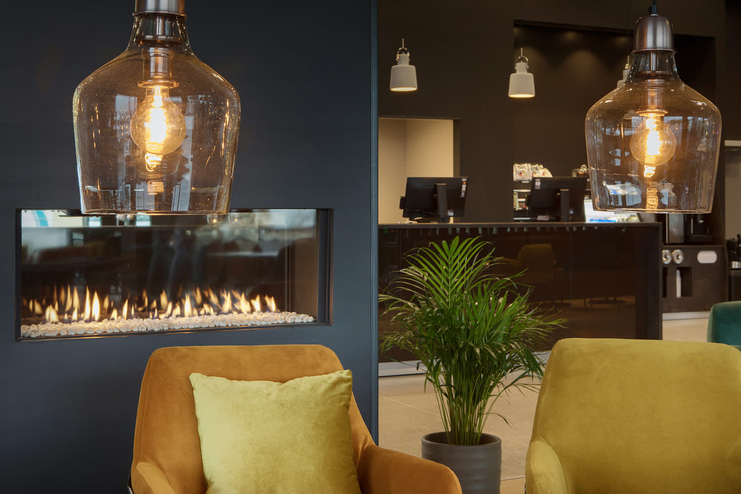 Fireplace and warm atmosphere at Scandic Brennemoen