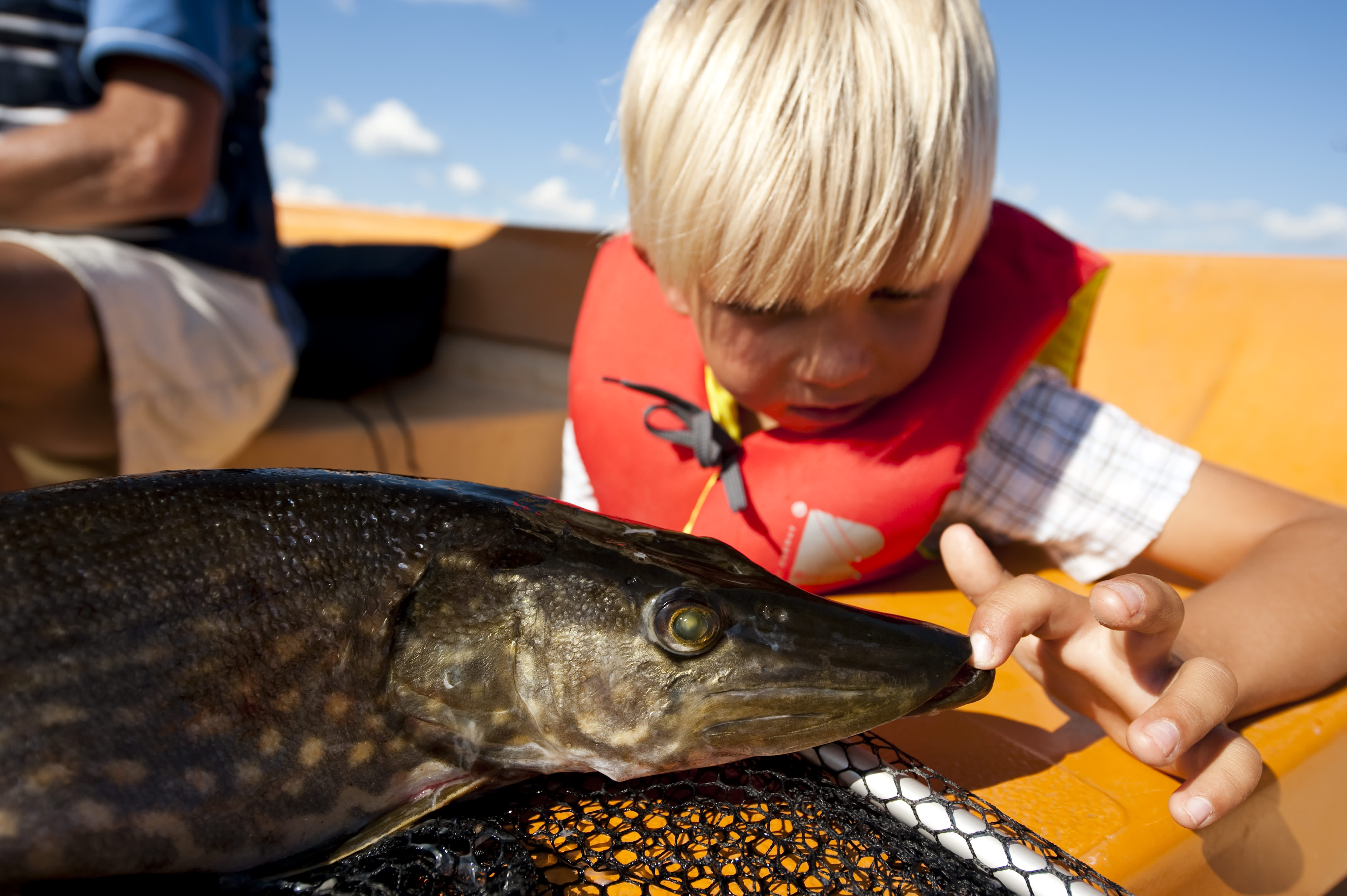 En gutt som holder hånden på munnen til en gjedde